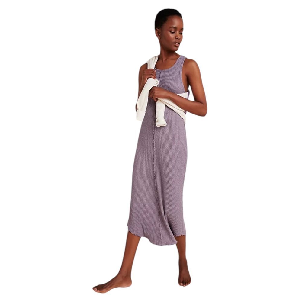 Anthropologie T.La Lia Ribbed Midi Dress Lavender 100% Cotton L - Picture 8 of 11